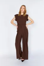 Kadın Kahverengi 20236 Ön Içe Girmeli Pileli Bol Paça Pantolon