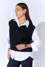 Kadın Siyah V Yakalı Basic Süveter