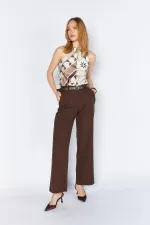 Kadın Kahve 2039 Beli Kemerli Bol Paça Pantolon