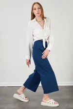 Kadın İndigo Kısa Palazzo Poplin Pantolon