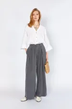 Women's Anthracite YP5115 Double Pleated Wide Leg Tencel Trousers