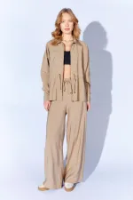 Kadın Vizon 155 Fermuarlı Bağlamalı Ceket Bol Kesim Pantolonlu Takım