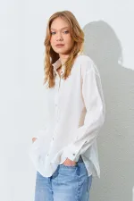 Kadın Ekru Krınkıl Oversize Gömlek