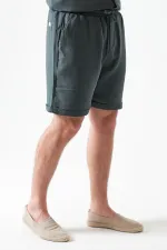 Erkek Çam Yeşili Baggy Double Paça Müslin Şort