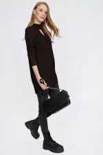 Kadın Kahve Önü Pencereli Triko Kazak