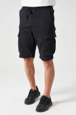 Short cargo noir en maille pour homme avec taille côtelée