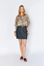 Kadın Rins Yıkama Beli Kemerli Mini Jean Etek