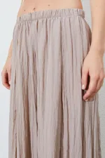 Kadın Vizon Beli Lastikli Bol Paça Kırışık Pantolon