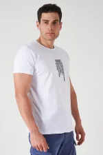 Erkek Beyaz Bisiklet Yaka Orıgınal Enjeksiyon Baskılı Tişört