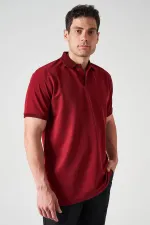 Erkek Bordo Ayaklı Yaka Ottoman Basic Tişört
