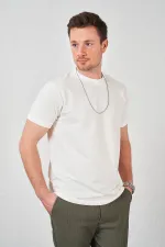 Erkek Ekru Kolu Ribanalı İki İp Rahat Kalıp Tişört