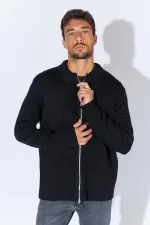 Gilet zippé en acrylique double face noir et gris pour homme