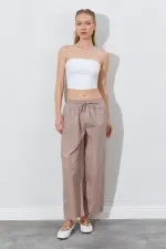 Kadın Vizon Beli Lastikli Gizli Cep Detaylı Salaş Kesim Pantolon