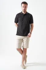 Erkek Kahve Ayaklı Yaka Basic Ay Parçası Yırtmaçlı İki Düğmeli Tişört