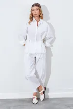 Kadın Kemik Bel Oturtmalı Bel Düğme Detaylı Gömlek