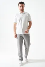 T-shirt blanc pour homme en piqué modal à col boutonné