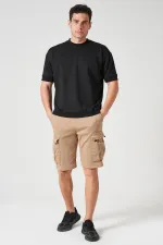 Men's Black Crew Neck T-Shirt with Ribbed Cuffs and Hem (Two Strings) Relaxed Fit