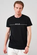 T-shirt noir à col rond pour homme avec imprimé Focus