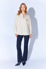 Kadın Bej Önü Kısa Arkası Uzun Oversize Poplin Gömlek