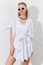 Kadın Naturel Düşük Kol Kuşaklı Kimono