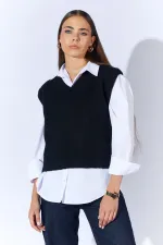 Kadın Siyah V Yakalı Basic Süveter