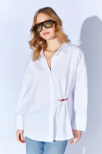 Kadın Beyaz Önü Kısa Arkası Uzun Oversize Poplin Gömlek