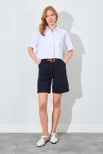 Kadın Beyaz Çift Cepli Düşük Kol Crop Gömlek