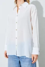 Kadın Ekru Krınkıl Oversize Gömlek