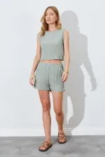 Kadın Çağla Kolsuz Bluzlu Şortlu Takım