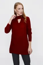 Kadın Bordo Önü Pencereli Triko Kazak