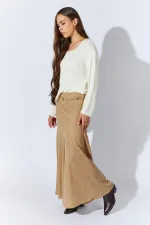 Kadın Bej Içi Mini Etekli Dilimli Tül Etek