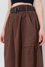 Kadın Kahve Palaska Kemerli Önü Cepli Gabardin Etek