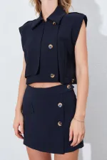 Kadın Siyah Yelekli Şort Etekli Takım