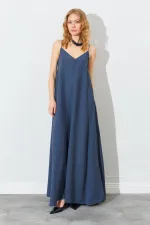 Kadın Antrasit V Yaka Salaş Modal Kumaş Elbise