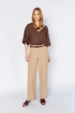 Kadın Vizon 2039 Beli Kemerli Bol Paça Pantolon