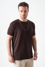 T-shirt imprimé modal Overdose à col rond marron café pour homme