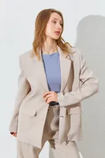 Kadın Taş Blazer Ceketli Palozzo Modal Pantolonlu Takım