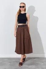 Kadın Kahve Palaska Kemerli Önü Cepli Gabardin Etek