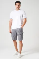 Erkek Gri Beli Ribanalı Örme Parça Boya Kargo Şort