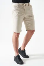 Men's Beige Five-Pocket Capri Pants with Drawstring and Back Snap Closure
