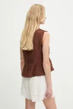 Kadın Kahve Önü Bağlamalı Kolsuz Eteği Fırfırlı Muslin Bluz