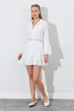 Kadın Ekru Fistolu Gömlek Elbise