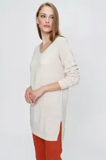 Kadın Taş V Yaka Salaş Triko Kazak