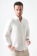 Erkek Ekru Uzun Kol Regular Basic Müslin Gömlek