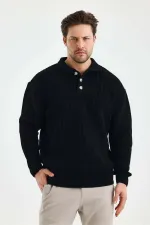 Pull en maille noir pour homme (TRZ047) à trois boutons