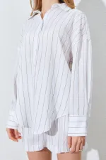 Kadın Kahve Oversize Gömlekli Şortlu Takım