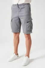 Erkek Gri Beli Ribanalı Örme Parça Boya Kargo Şort