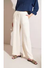 Kadın Taş Müslin Kumaş Beli Lastikli Palazzo Pantolon