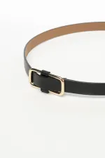 Ceinture fine 2 cm à boucle rectangulaire noire pour femme