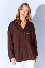 Kadın Kahve Önü Kısa Arkası Uzun Oversize Poplin Gömlek